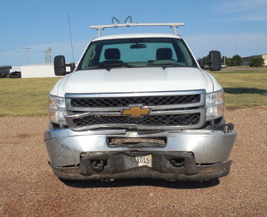 Vehicle with front-end collision damage